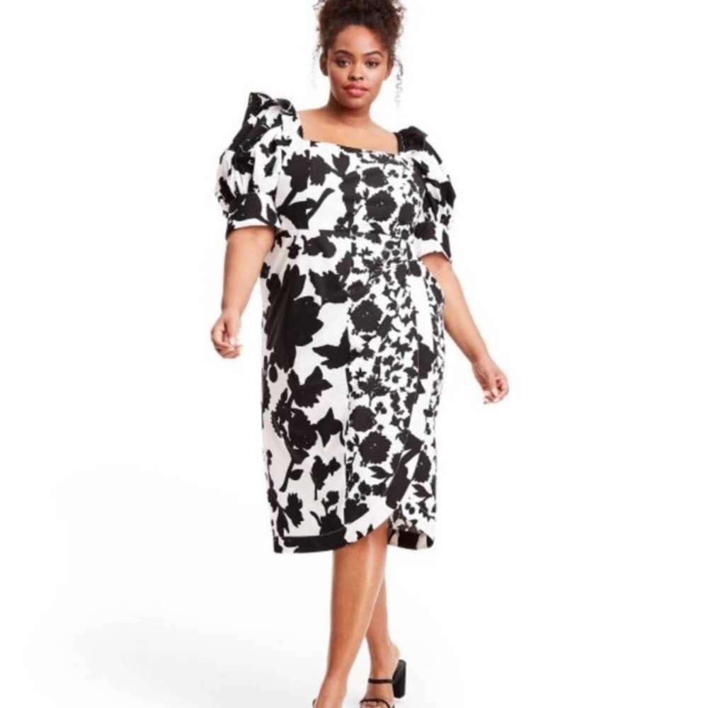 Christopher John Rogers x Target NWT Black White Floral Print Puff Sleeve Dress